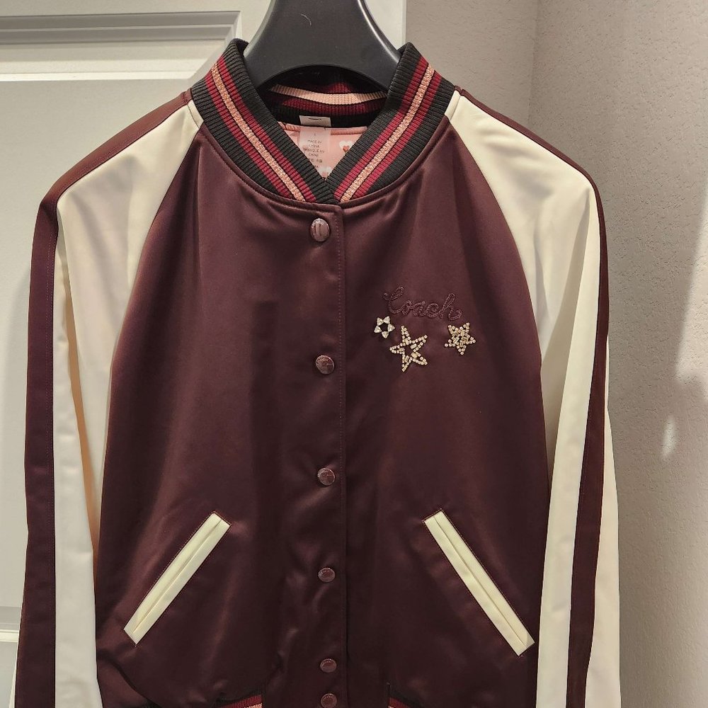 Coach Crystal Reversible Varsity Jacket NWT Bordeaux Petal